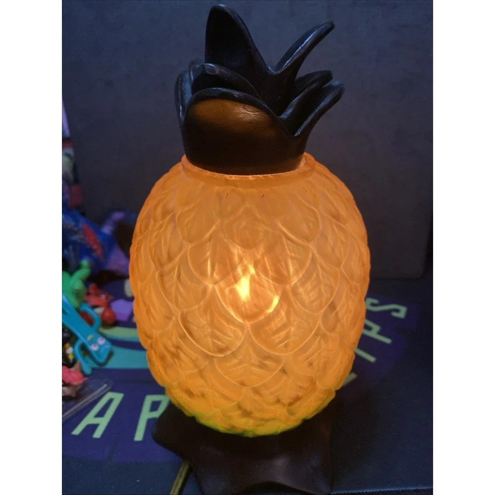 Amber Art Glass Pineapple Lamp Light Bronzed Brass Table Nightlight Accent